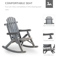 Outsunny Outdoor Wooden Rocking Chair, Single-Person Adirondack Rocking Patio Chair with Rustic High Back, Slatted Seat and Backrest for Indoor, Backyard, Garden, Dark Gray(m-6)