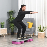 Soozier 43" Adjustable Aerobic Platform Stepper 3 Level with Risers 4” 6” 8” Cardio Fitness Trainer Workout Step Home Gym Exercise, Black Purple(m-8)