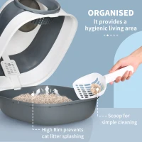 PawHut Dome Covered Cat Litter Box with Lid, White and Gray(m-5)