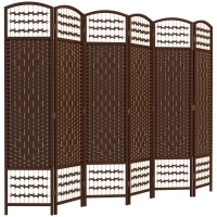 HOMCOM 6 Panel Folding Room Divider Portable Privacy Screen Wave Fiber Room Partition for Home Office Brown