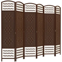 HOMCOM 6 Panel Folding Room Divider Portable Privacy Screen Wave Fiber Room Partition for Home Office Brown(m-1)