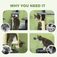 PawHut 53" Cat Tree, Cat Tower with Scratching Posts, Cat Condo, Beds, Platforms, Toy Balls for Indoor Cats, Dark Grey(m-6)