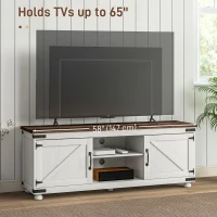 HOMCOM Farmhouse TV Stand Small Minimalist Barn Doors Cable Management for 65" TV Small Space Apartment Distressed White(m-6)