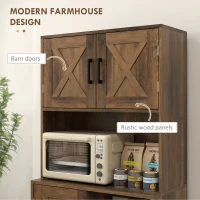 HOMCOM 60" Kitchen Pantry Storage Cabinet, Farmhouse Kitchen Hutch with Microwave Oven Countertop, Adjustable Shelves, Brown(m-4)