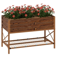 Outsunny Galvanized Raised Garden Bed, Metal Planter Box with Legs, Storage Shelf and Bed Liner, Dark Brown