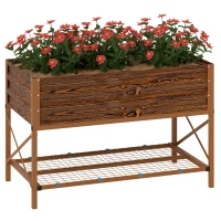 Outsunny Galvanized Raised Garden Bed, Metal Planter Box with Legs, Storage Shelf and Bed Liner, Dark Brown(m-1)