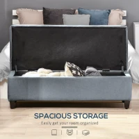 HOMCOM 51" Ottoman Storage Bench, Linen Fabric Storage Chest with Lift Top, Tufted Ottoman with Storage for Living Room, Entryway, Bedroom, Gray(m-4)