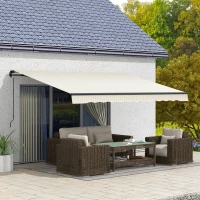Outsunny 13' x 10' Retractable Awning, 280gsm UV Resistant Sunshade Shelter for Deck, Balcony, Yard, Beige and White(m-2)