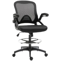 Vinsetto Adjustable Drafting Chair Tall Office Stand-Up Chair with Flip-up Armrest and Foot Ring, 360° Swivel, Black(m-2)