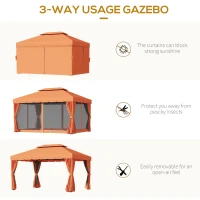 Outsunny 10 x 13ft Aluminum Frame Gazebo Canopy Double Tier Garden Shelter with Netting and Curtains, Orange(m-5)