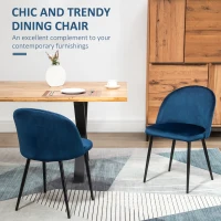 HOMCOM Set of 2 Mid-Back Dining Chair, Mid-Back Velvet-touch Upholstery Kitchen Chair for Living Room Dining Room, Dark Blue(m-4)