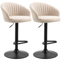 HOMCOM Modern Upholstered Adjustable Barstools with Swivel Seat, Linen Touch Fabric, Steel Frame, Footrest, ‎Beige(m-11)