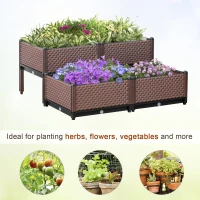 Outsunny Set of 4 Garden Raised Bed Kit, DIY Elevated Planter Box, Flower Vegetables Planting Container with Self-Watering Design and Drainage Holes for Indoor & Outdoor Use(m-7)