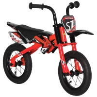 Qaba 12" Kids Balance Bike, No Pedal Training Bicycle, Motorbike Look, Steel Frame, with Air Filled Tires, Handlebar, PU Seat, for 3-6 Years Old, Red(m-2)