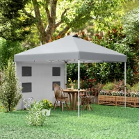 Outsunny 10' x 10' Pop Up Canopy Tent with Sidewall, Height Adjustable Instant Sun Shelter with Storage Pockets, Light Grey(m-8)