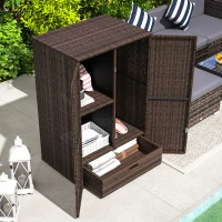 Outsunny Outdoor Storage Cabinet with Shelves, Rattan Pool Towel Storage Cabinet with Removable Shelf & Drawer, Mixed Brown(m-7)