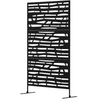 Outsunny Decorative Outdoor Privacy Panel with Stand, Freestanding Metal Outdoor Divider for Garden, Backyard, Deck, Black(m-2)