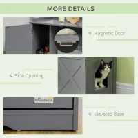 PawHut Wide & Large Cat Litter Box Furniture Hidden Farmhouse Table with Magnetic Doors, Big Covered Kitty Litter Box Enclosure Cabinet with Shelves, Pet Furniture Cat Gift Side Table, Gray(m-7)