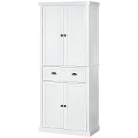 HOMCOM 72" Kitchen Cabinet, Kitchen Pantry Cabinet with 4 Doors, 2 Adjustable Shelves and Drawer, Distressed White(m-11)