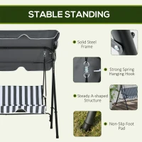 Outsunny 3-Seat Outdoor Patio Swing Chair w/ Cushion, Steel Frame Stand, Adjustable Tilt Canopy for Patio, Garden, Gray & White(m-5)