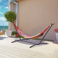 Outsunny Patio Hammock with Stand, Fabric Outdoor Hammock Bed with Stand, Free Standing Adjustable Lounge Chair Includes Portable Carrying Case for Outdoor or Indoor(m-1)