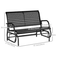 Outsunny 2 Seater Wicker Outdoor Glider Bench, Patio Swing Garden Bench, Garden Loveseat Rocking Chair, w/ Extra Wide Seat, Curved Backrest for Backyard, Poolside, Lawn, Black(m-3)