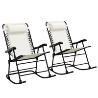 Outsunny 2pc Patio Foldable Rocking Chair Set w/ Breathable Mesh Seat & Backrest, Headrest for Park, Backyard, Garden, Cream(m-11)