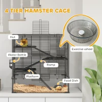 PawHut 4 Tier Hamster Cage with Deep Tempered Glass Bottom, Running Wheel, Hut, Water Bottle, Food Dish, 31" x 19" x 31.5"(m-5)