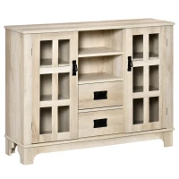 HOMCOM Sideboard Buffet Cabinet with Glass Door, Coffee Bar Cabinet with Storage Drawers & Adjustable Shelves for Kitchen, Living Room, White Oak(m-1)