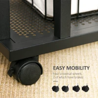 HOMCOM Mobile Sofa Side Table, C Shaped End Table Couch Table with Metal Mesh Shelf, Rolling Castors for Living Room, Bedroom, Rustic Brown(m-6)