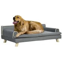 PawHut Dog Bed, Large Dog Couch with Washable Cover, Wooden Legs, Elevated Fancy Foam Pet Sofa for Medium & Large Breeds, Gray(m-1)