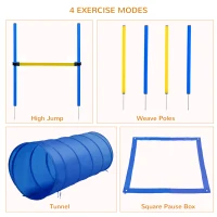 PawHut Dog Agility Starter Kit Pet Outdoor Exercise Training Set Tunnel 4 Weave Poles High Jumper(m-4)