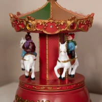 HOMCOM Carousel Music Box with LED Light, Figurine, 3-Horse Musical Carousel, Battery Operated Merry Go Round for Anniversary Birthday Christmas(m-9)