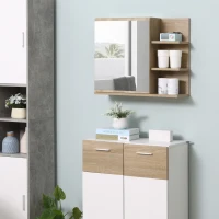 kleankin Medicine Cabinet with Mirror, Wall Mounted Bathroom Mirror Cabinet, Bathroom Wall Cabinet with 3 Open Shelves, Natural(m-1)