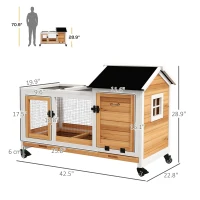 PawHut Wooden Rabbit Hutch with Wheels, Run, Slide-out Tray for Small Animals, Guinea Pig, Yellow(m-3)