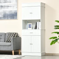 HOMCOM 72" Kitchen Buffet with Hutch, Freestanding Pantry Cabinet with Utility Drawer, 2 Door Cabinets, Adjustable Shelves and Countertop, White Wood Grain(m-10)