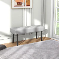 HOMCOM End of Bed Ottoman Bench, 39.4" Faux Leather Upholstered Entryway Bench with Metal Legs and Padded Seat, Gray(m-10)