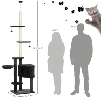 PawHut Adjustable Height Floor-To-Ceiling Vertical Cat Tree with Carpet Platforms, Condo & Rope Scratching Areas, Dark Grey(m-6)