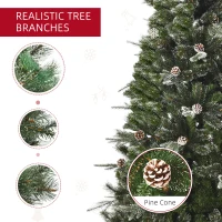 HOMCOM HOMCM 7FT Artificial Christmas Snow Pine Tree Holiday Home Xmas Decoration with Automatic Open, Pinecone, Green(m-7)
