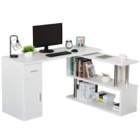 HOMCOM Rotating Computer Desk, 55" L-Shaped Desk, Corner Desk with Storage Shelves, Cabinet and Drawer for Home Office, White(m-11)