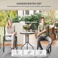 Outsunny 3 Pieces Bistro Set, Small Patio Furniture Set with Stackable Mesh Chairs, Glass Table for Garden, Balcony, Black(m-4)