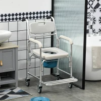 HOMCOM 3-in-1 Shower Commode Wheelchair, FSA/HSA Eligible Transport Beside Commode Chair, Waterproof Rolling Over Toilet Chair 330 lbs. Weight Capacity with Padded Seat, Gray(m-7)