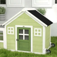 PawHut 64 Inch Rabbit Hutch with Asphalt Roof, Handle, Wheels, Multicolo(m-8)