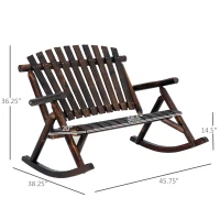 Outsunny Outdoor Wooden Rocking Chair, Double-Person Rustic Adirondack Rocker with Slatted Seat, High Backrest, Armrests for Patio, Garden and Porch, Carbonized(m-3)