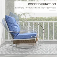 Outsunny Outdoor Rocker, Porch Rocking Chair with Soft Cushion, Rattan Decoration for Garden, Patio, Balcony, Lawn, Light Blue(m-4)