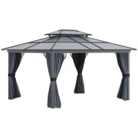 Outsunny 10' x 12' Hardtop Gazebo Canopy with Polycarbonate Roof, Aluminum Frame, Permanent Pavilion Outdoor Gazebo with Netting, for Patio, Garden, Backyard, Deck, Lawn, Black(m-1)