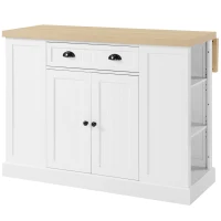 HOMCOM 47" Fluted-Style Wooden Kitchen Island, Kitchen Countertop Storage Cabinet with Drop Leaf, Drawer, Open Shelves, Storage, White(m-11)