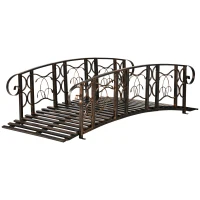 Outsunny 6' Metal Arch Backyard Garden Bridge with 660 lbs. Weight Capacity, Safety Siderails, Vine Motifs, Easy Assembly for Backyard Creek, Stream, Pond, Brown(m-11)