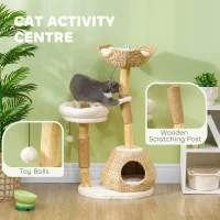 PawHut 41" Cat Tree for Indoor Cats with Wooden Cat Scratching Posts, Cat Condo, Cat Beds & Toy Balls, Cream White(m-4)