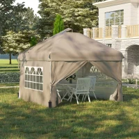 Outsunny 10' x 10' Pop Up Canopy Tent, Instant Sun Shelter, Tents for Parties, with Wheeled Carry Bag, for Outdoor, Garden, Patio, Beige(m-8)